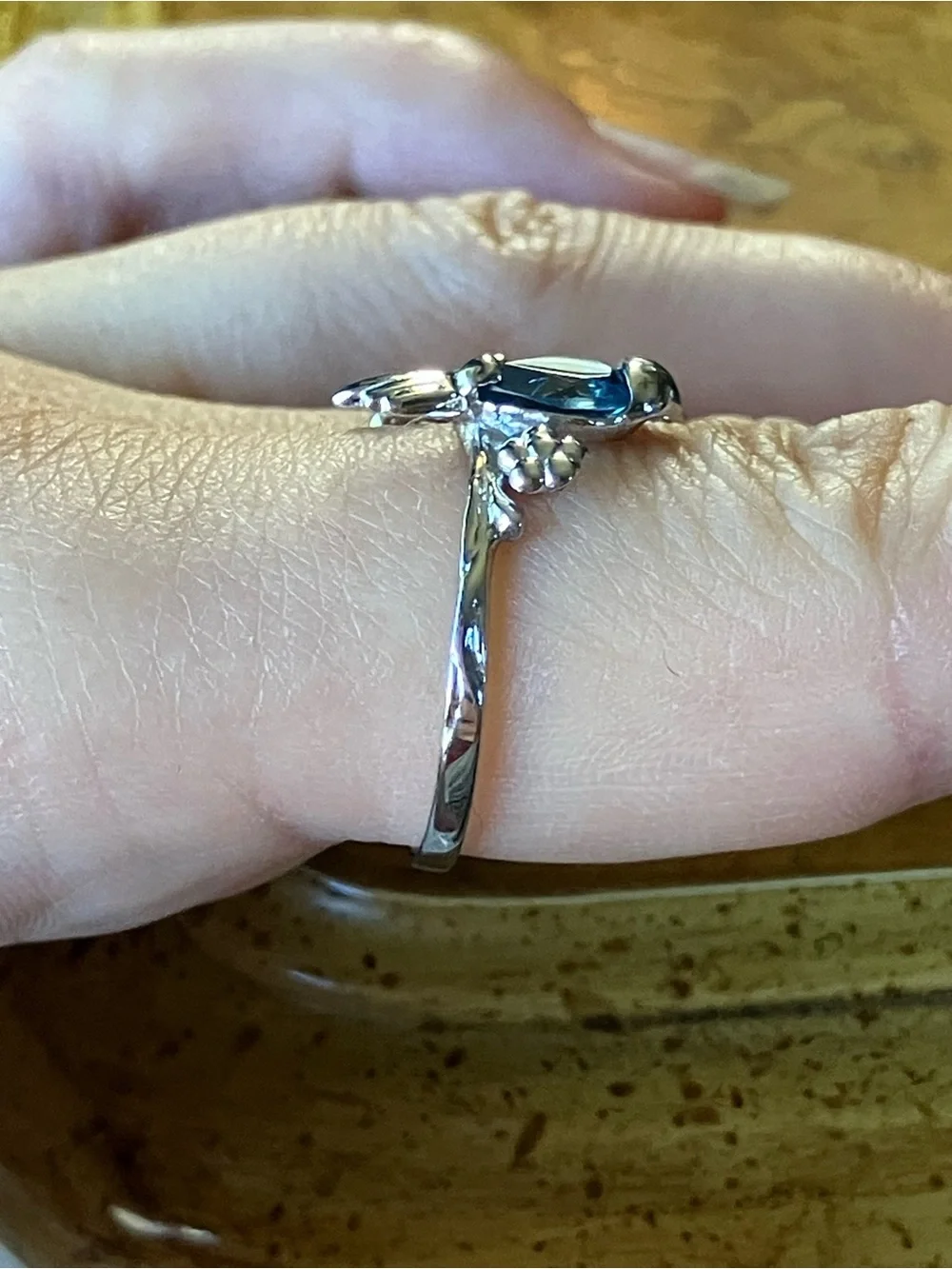 London Blue Topaz Sterling Silver Lovebirds Ring Size 9